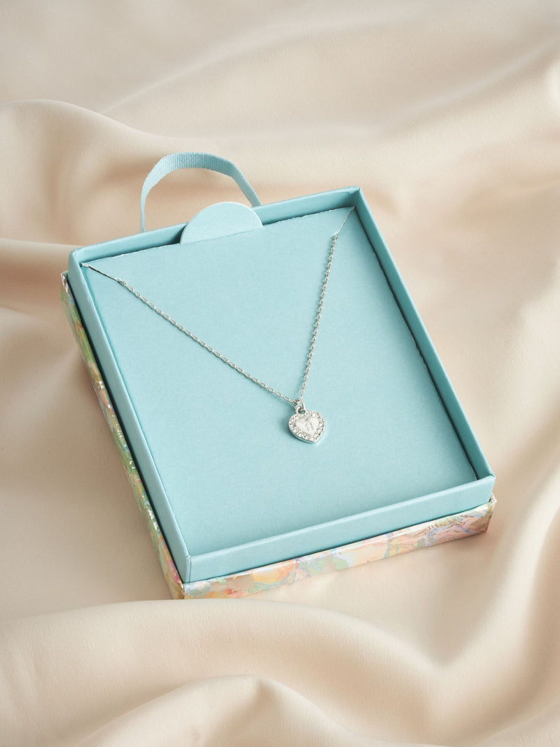 Silver tone heart initial necklace (British brand)
