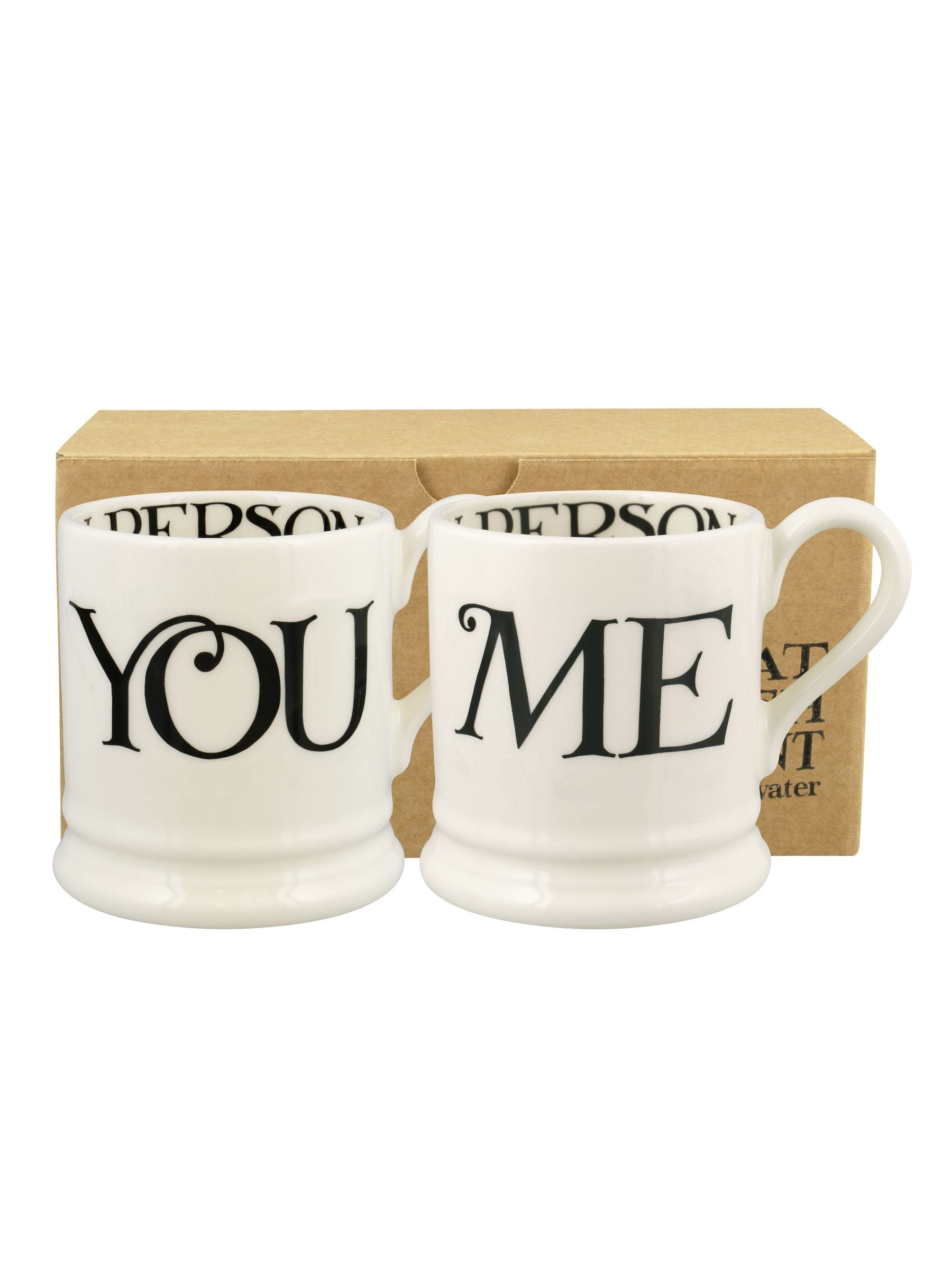Emma Bridgewater Cream Black Toast you & me set of 2 1/2 Pint Boxed Mugs