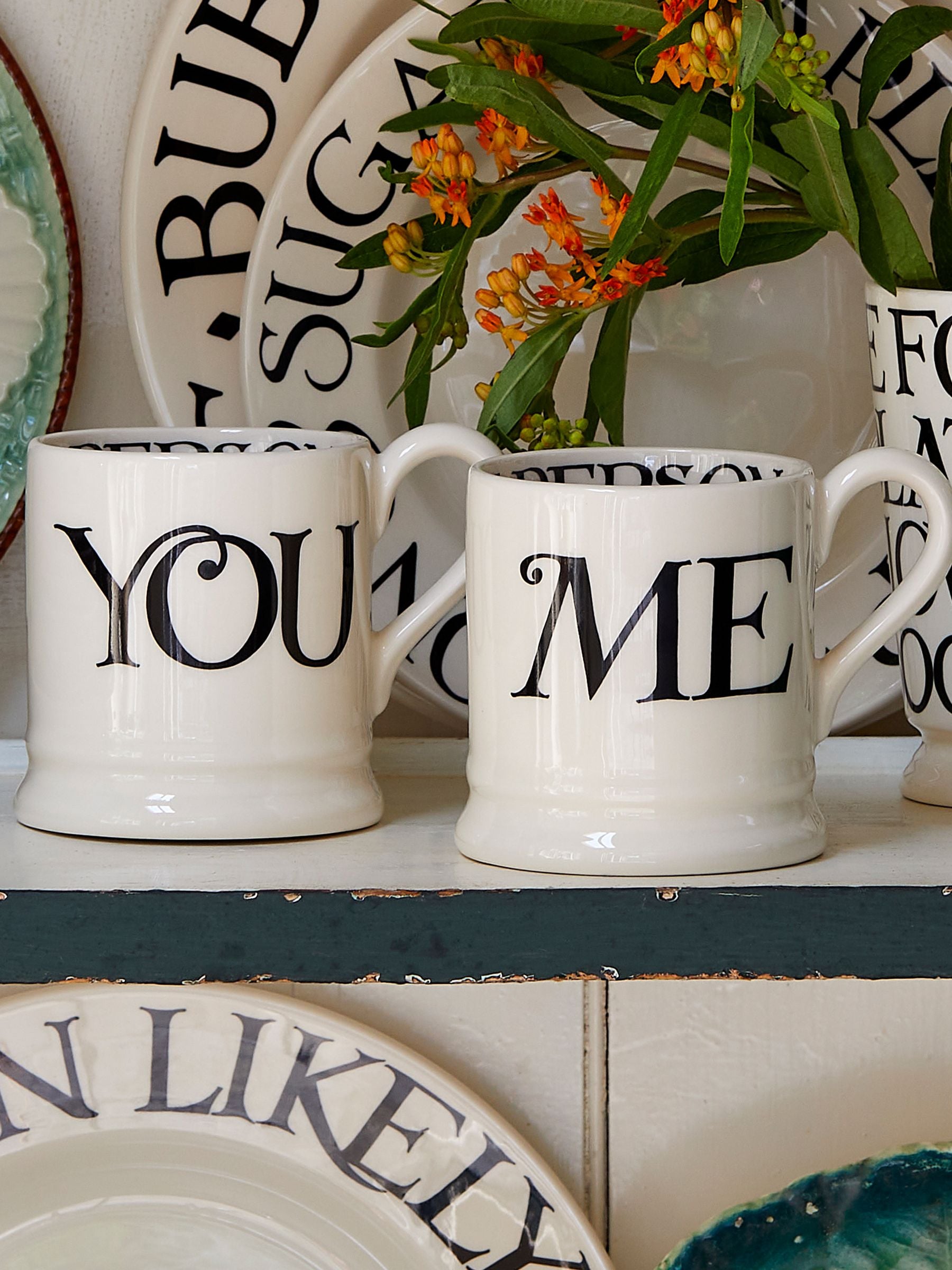 Emma Bridgewater Cream Black Toast you & me set of 2 1/2 Pint Boxed Mugs