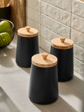 Set of 3 Black Matt Ceramic Storage Jars with Etched Lid