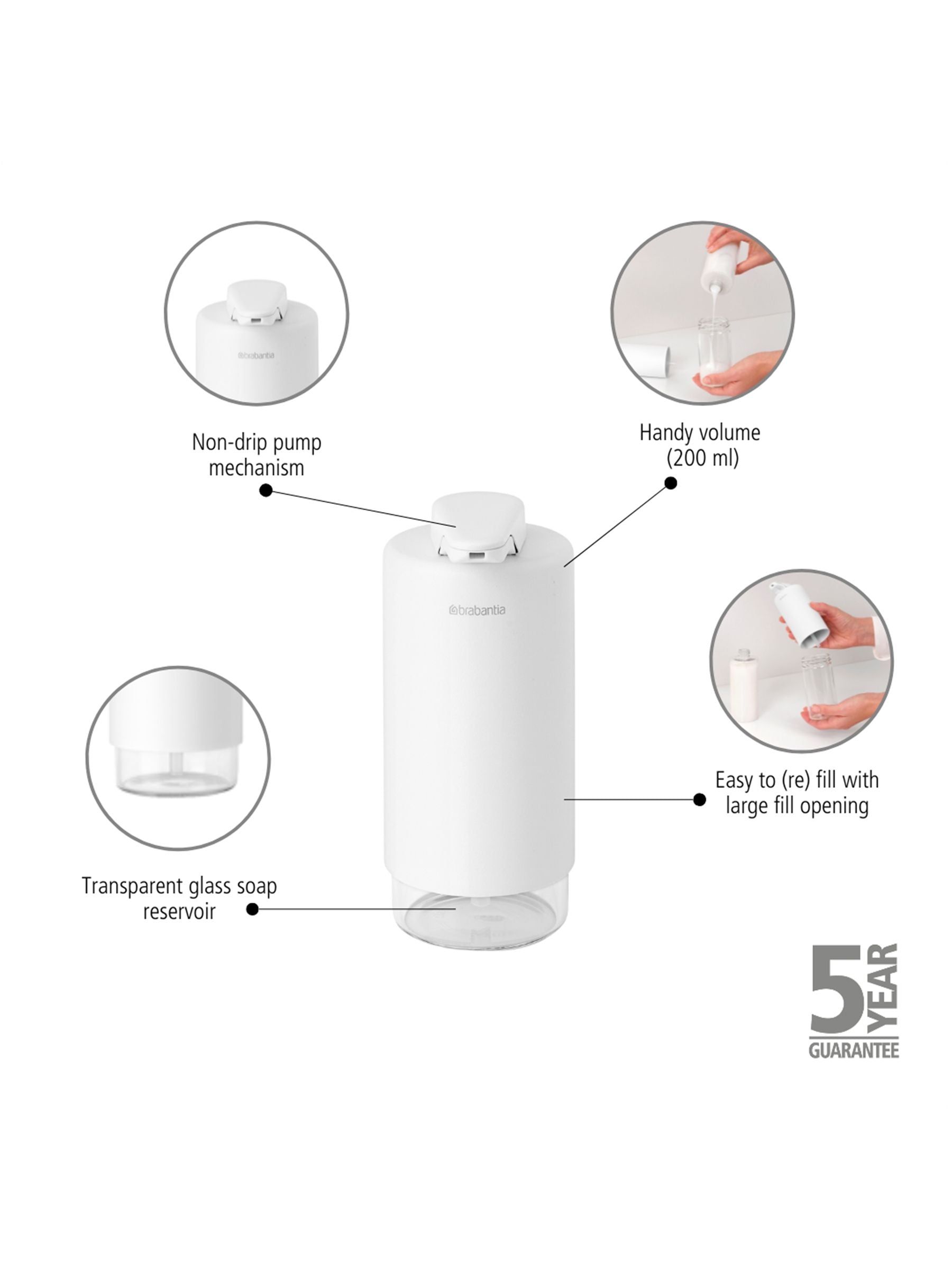 White Soap Dispenser with Metal Body and Glass Holder