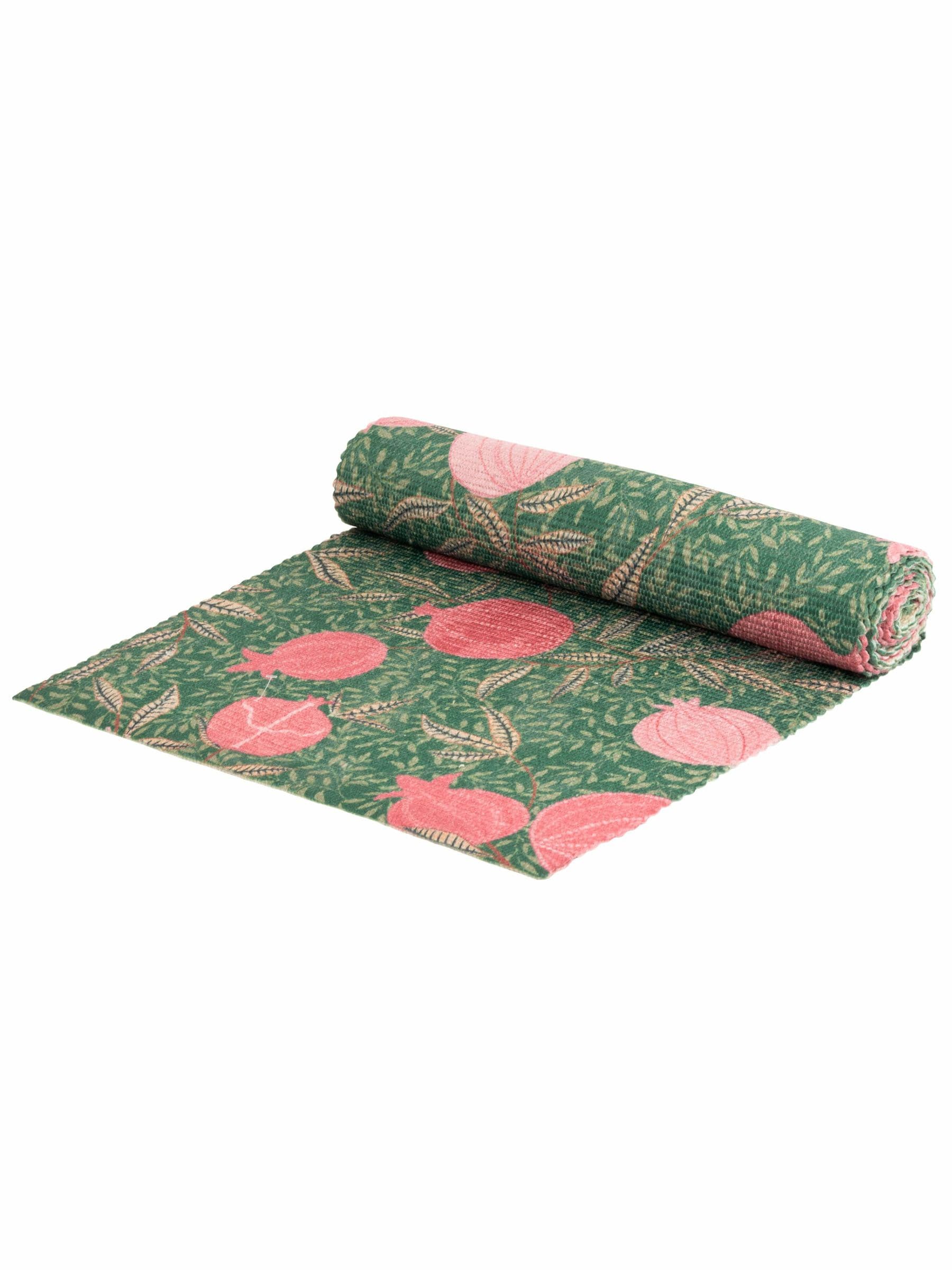 Paoletti green pomegranate Christmas placemats and runner set, imported from the UK