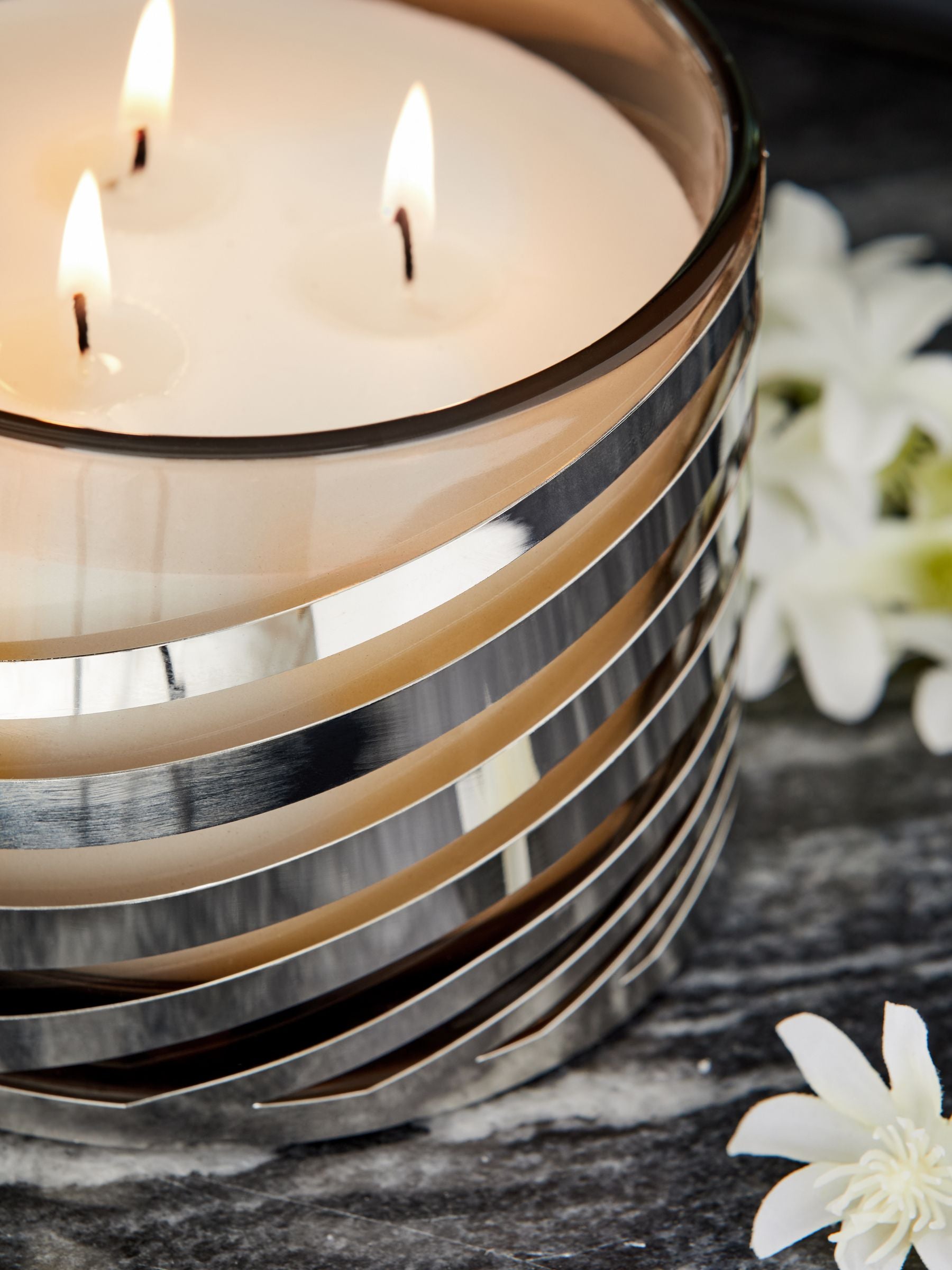 Silver Midnight Patchouli and Amber 3-Wick Scented Candle