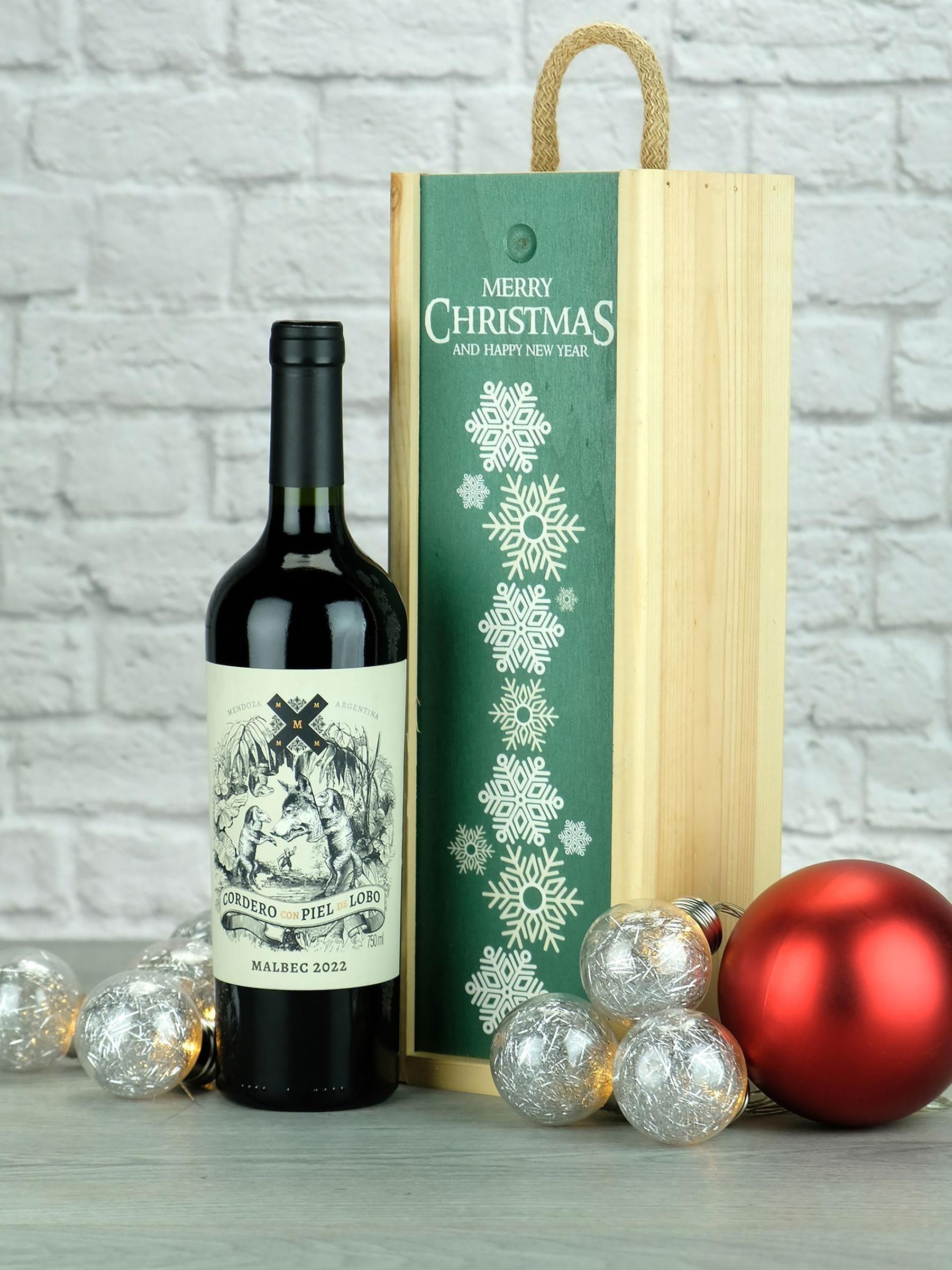LeBonVin Argentinian Malbec In Christmas Wooden Gift Box