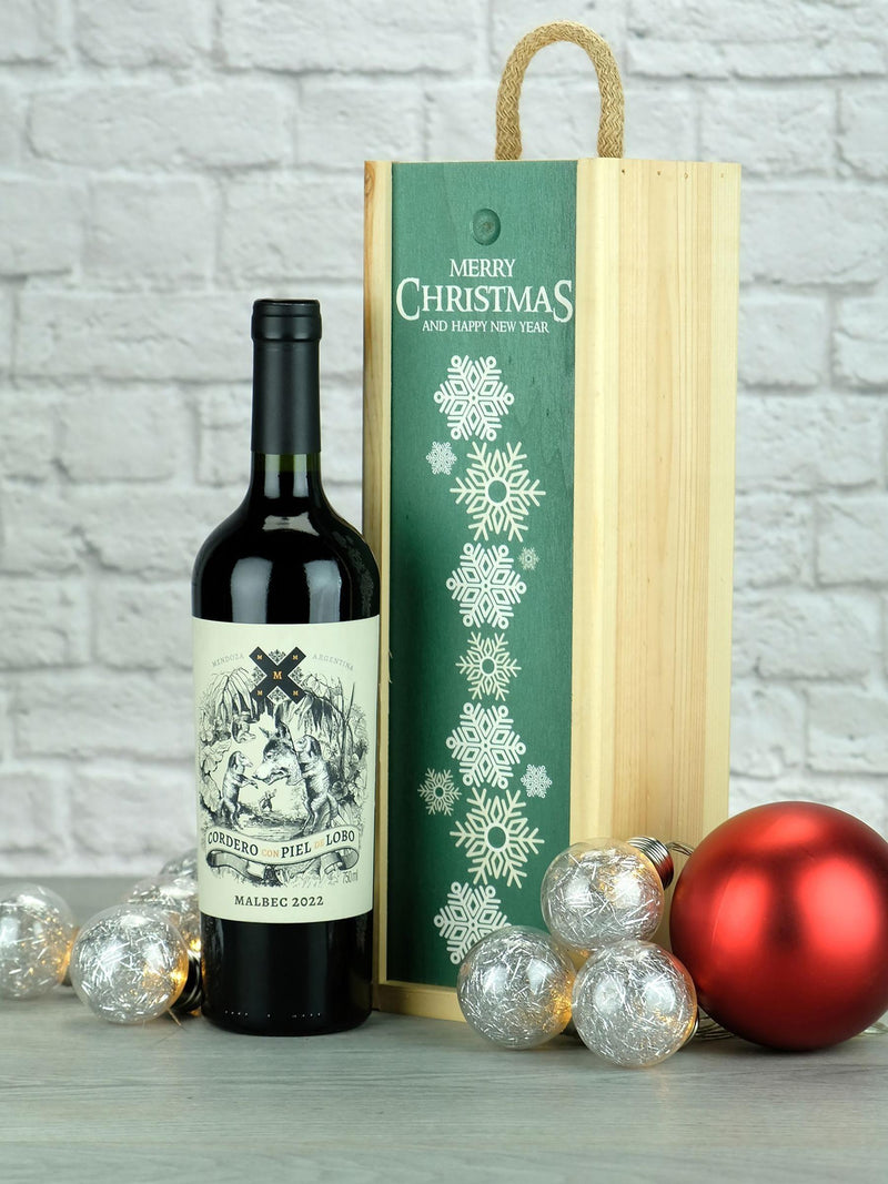 LeBonVin Argentinian Malbec In Christmas Wooden Gift Box