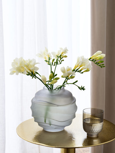 Lipsy Grey Round Ripple Frosted Glass Vase - 16x18x18cm