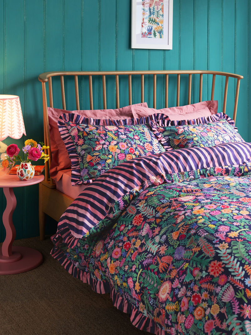 Lucy Tiffney navy floral ruffle duvet cover set, UK version
