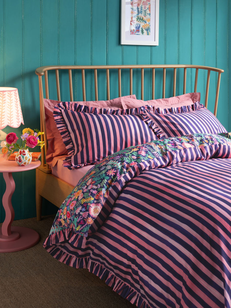 Lucy Tiffney navy floral ruffle duvet cover set, UK version
