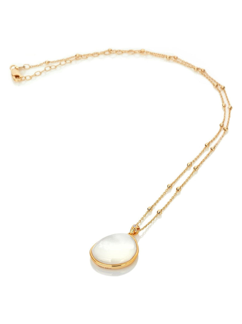 Gold Tone Mother of Pearl Pendant Necklace with Diamond and Sterling Silver