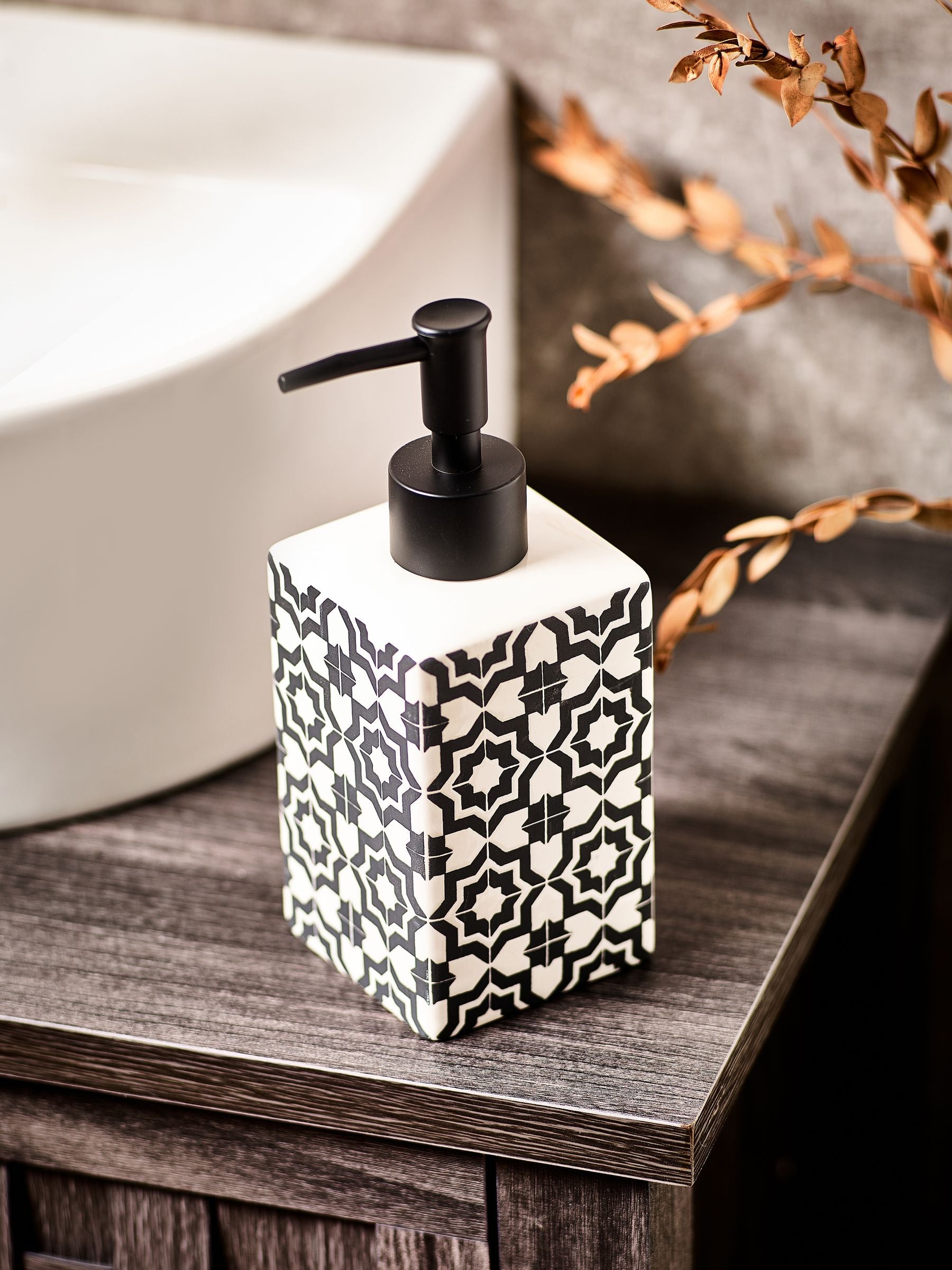 Soap Dispenser Monochrome Geo print, imported from the UK