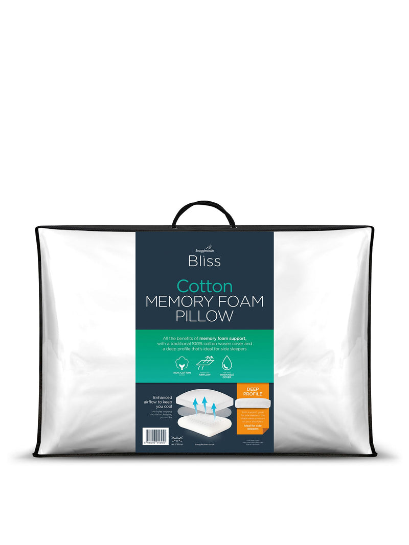 Snuggledown Firm Side Sleeper Memory Foam Pillow Cotton White Cover