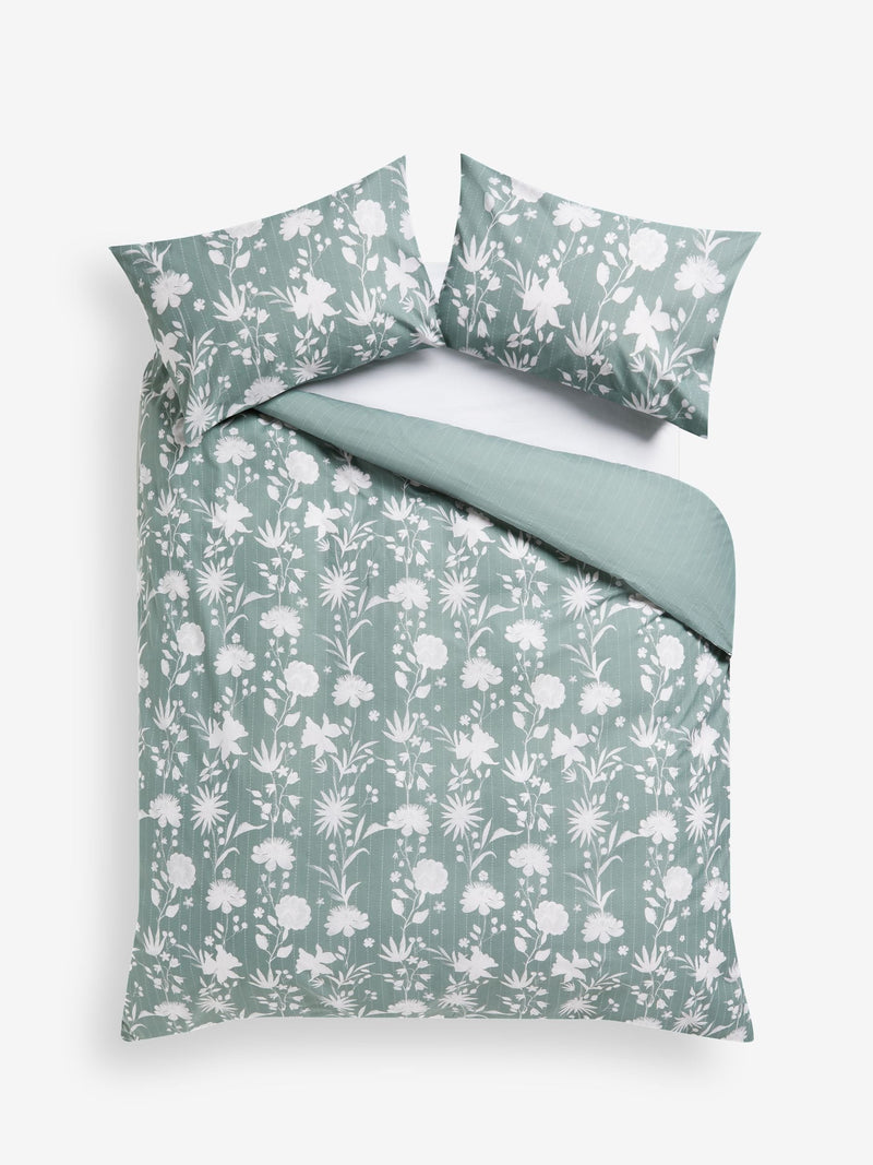 Green/White floral reversible duvet cover and pillowcase set, UK version