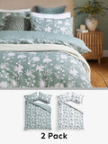 Green/White floral reversible duvet cover and pillowcase set, UK version
