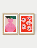 East End Prints red pink floral twin set framed art, imported from the UK