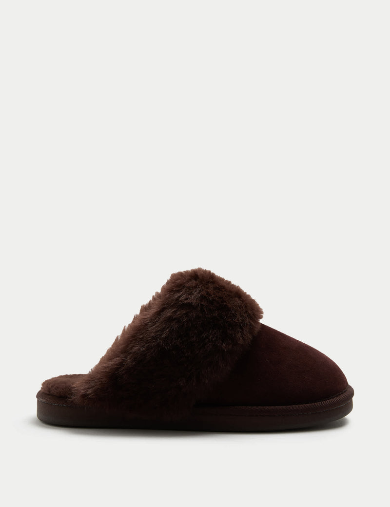 M&S suede faux fur trim mule slippers (British brand)