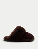 M&S suede faux fur trim mule slippers (British brand)