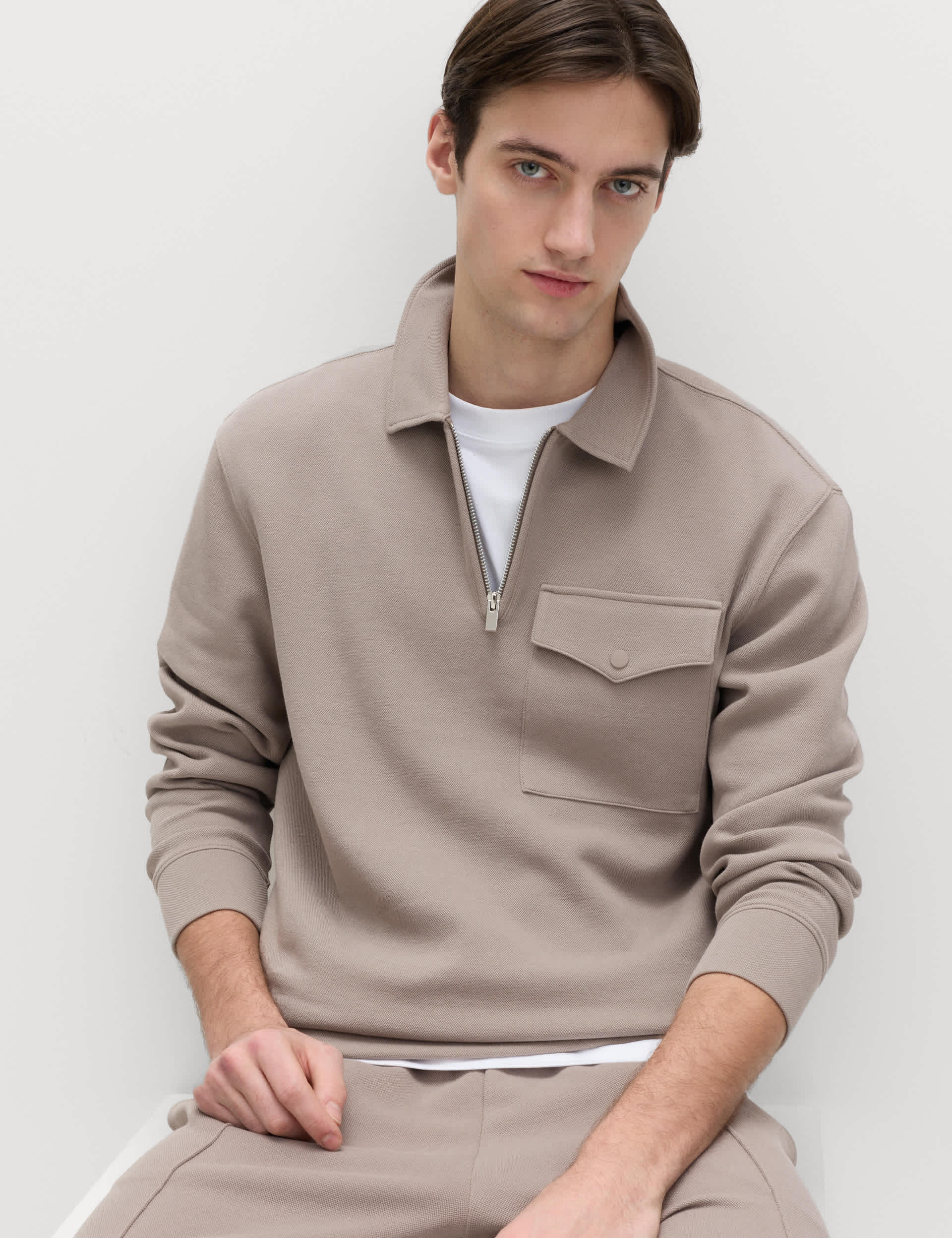 M&S cotton blend pique half zip top - British product