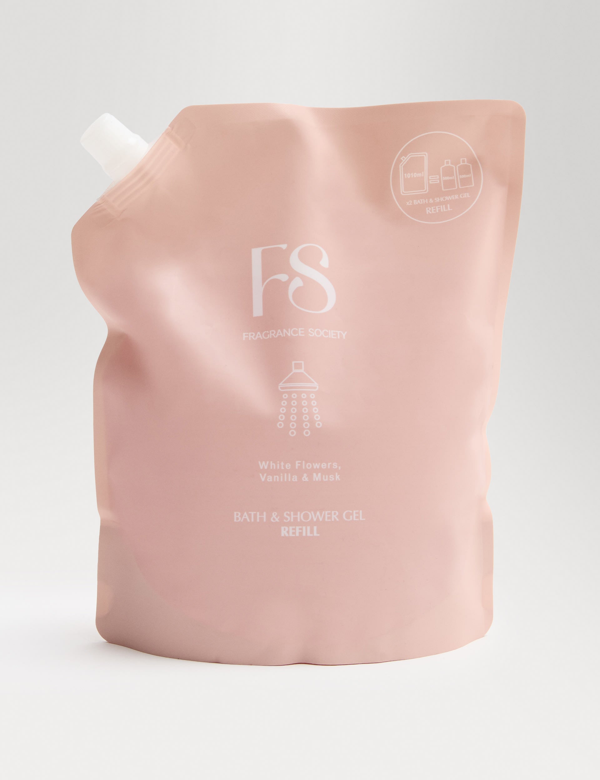 Fragrance Society white flowers, vanilla & musk shower gel refill 1010ml (British brand)