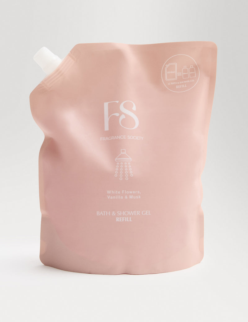 Fragrance Society white flowers, vanilla & musk shower gel refill 1010ml (British brand)