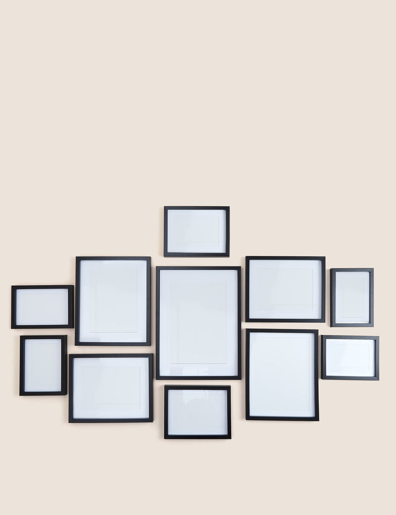 Set of 11 wood photo frames in multiple sizes (British brand)