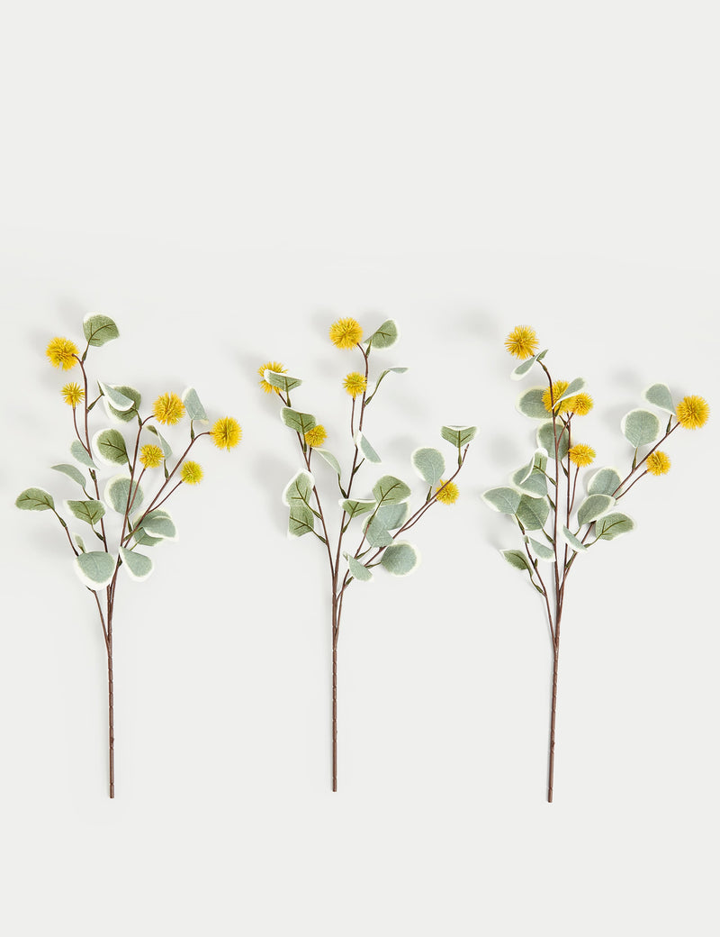 Set of 3 artificial eucalyptus single stems (British brand)
