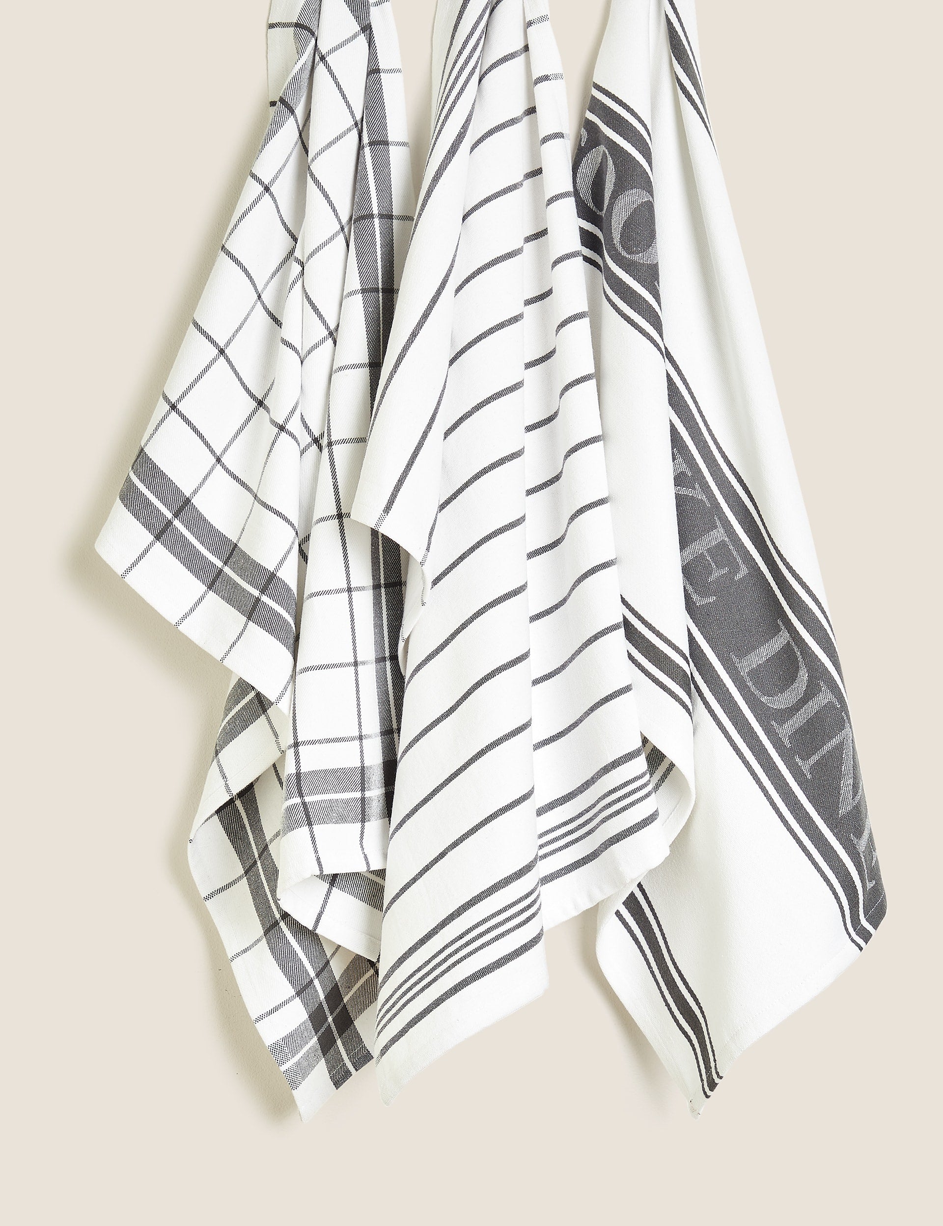 Set of 3 cotton rich striped tea towels (British brand)