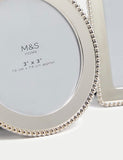 Set of three silver photo frames with square, rectangular, and circular shapes (British brand)