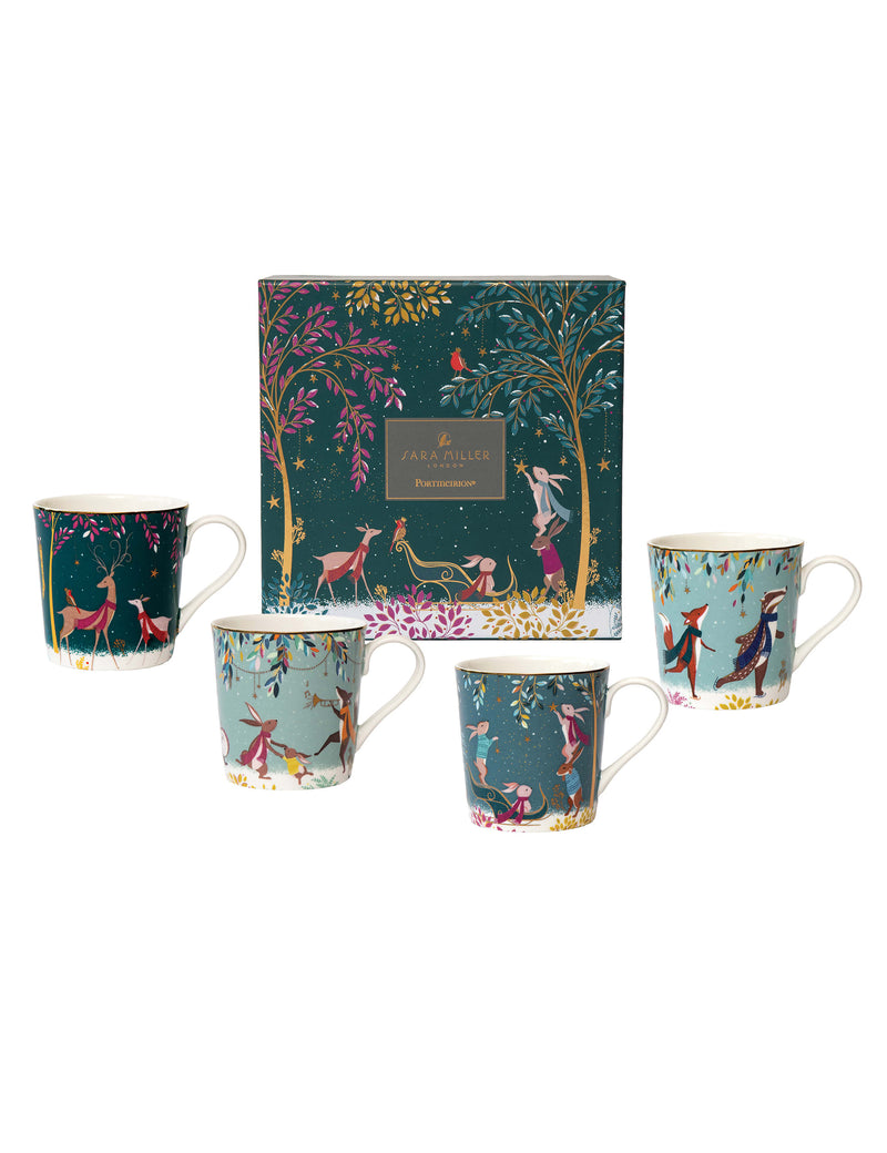 Sara Miller Woodland Tales fine china mugs set of four (British brand)