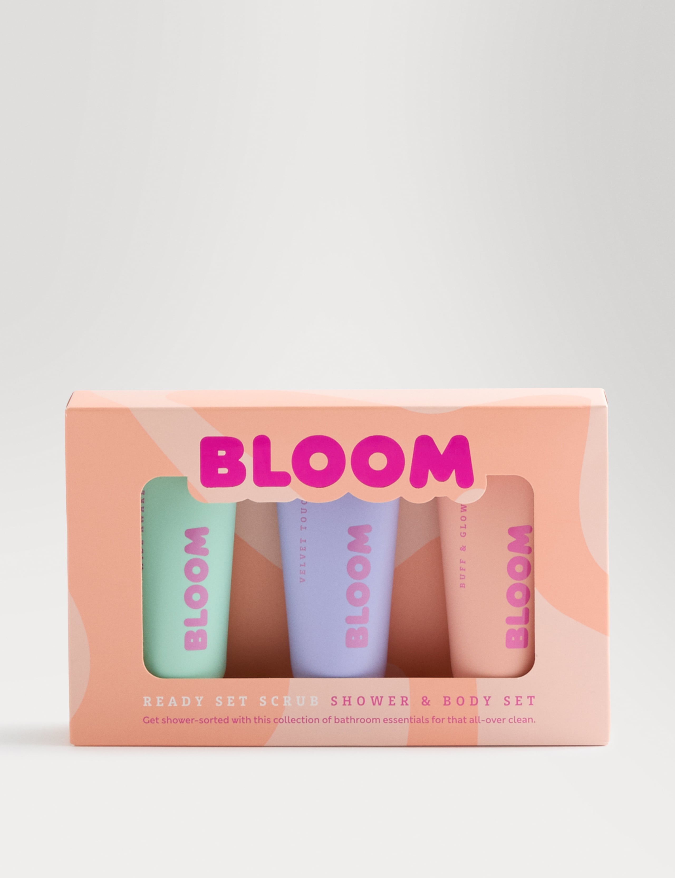 Bloom shower and body set travel-sized skincare collection (British brand)