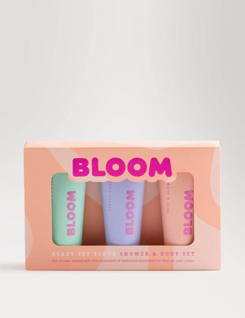 Bloom shower and body set travel-sized skincare collection (British brand)