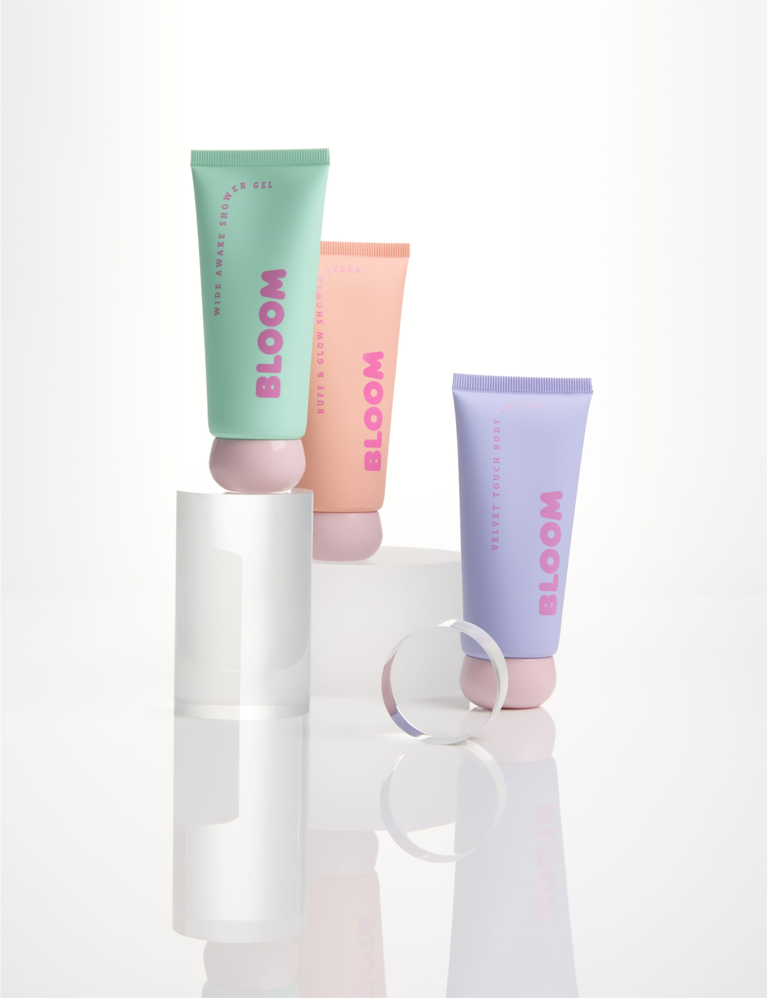 Bloom shower and body set travel-sized skincare collection (British brand)
