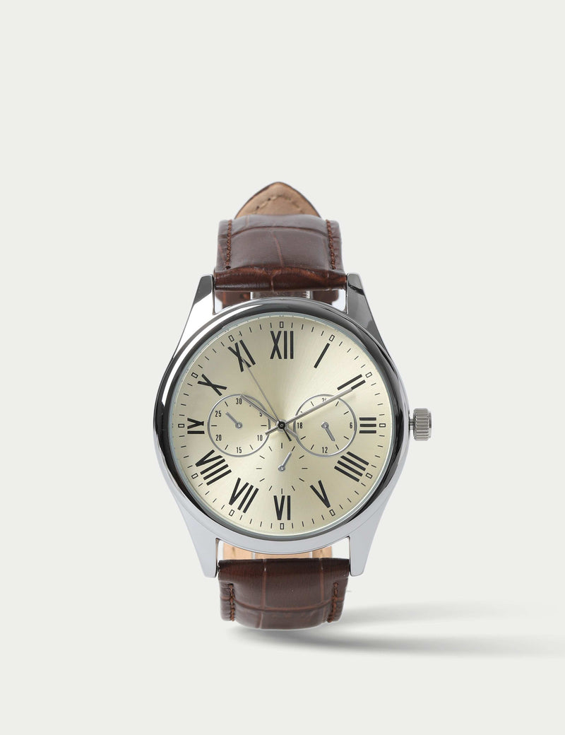 M&S silver tone round face croc strap watch (British brand)