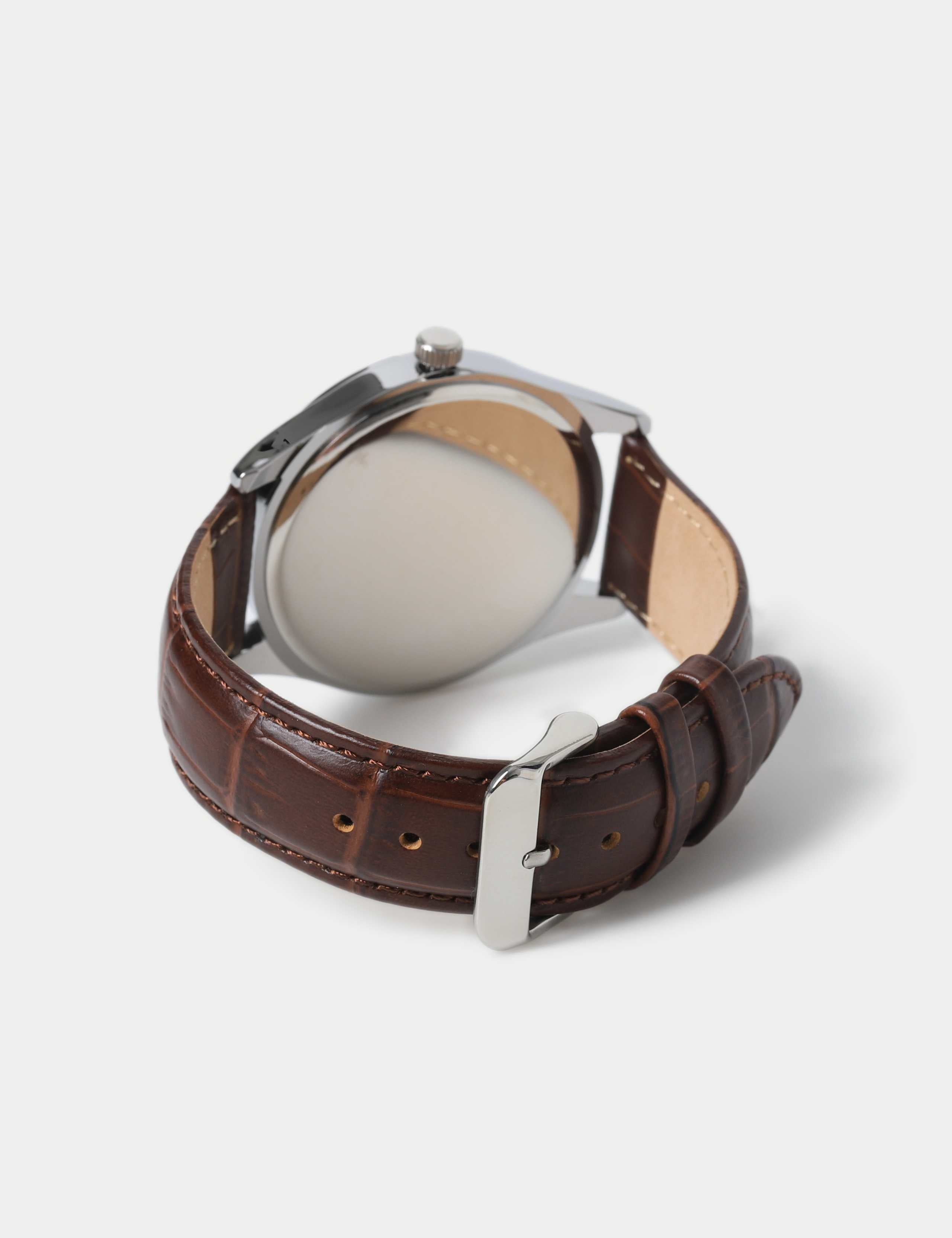 M&S silver tone round face croc strap watch (British brand)