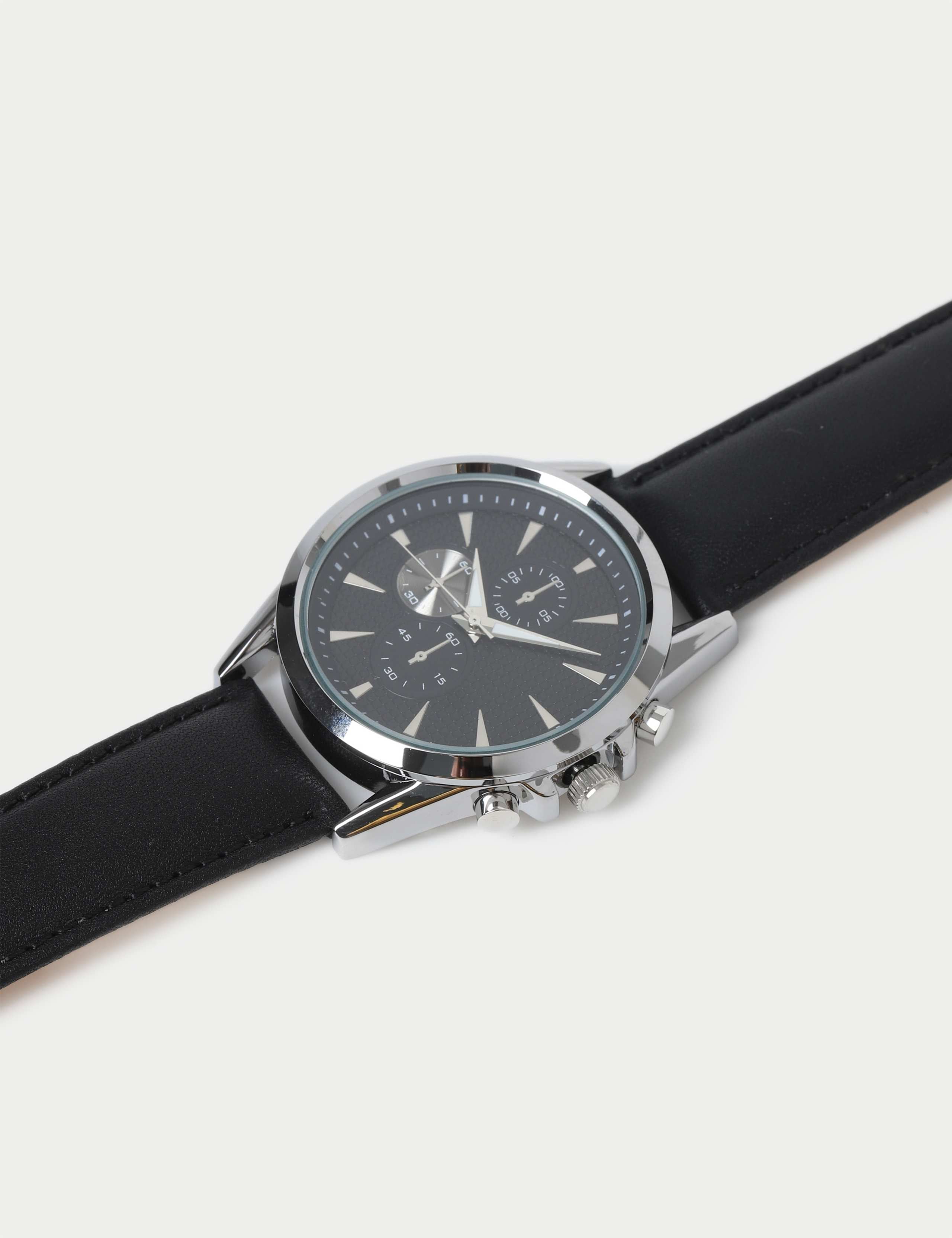 Silver Tone Round Face Croc Strap Watch
