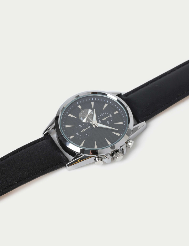 Silver Tone Round Face Croc Strap Watch