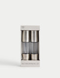 Stainless steel salt and pepper mills (British brand)
