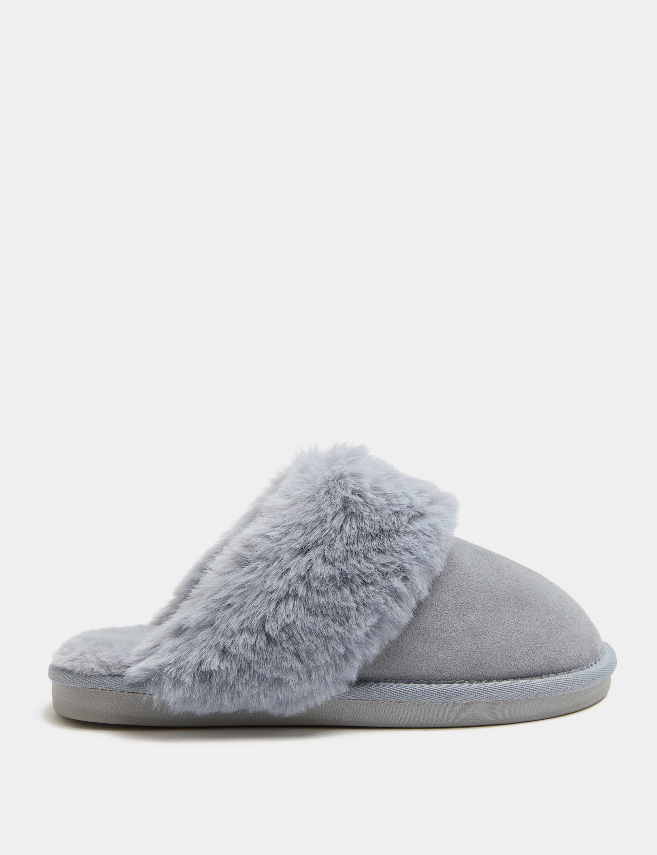 M&S suede faux fur trim mule slippers (British brand)