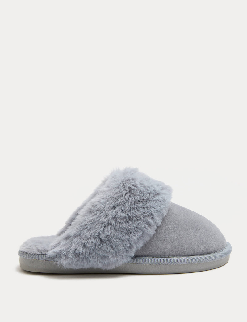 M&S suede faux fur trim mule slippers (British brand)