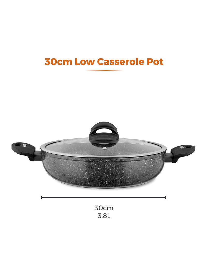 Tower Grey Cerastone 30cm Low Casserole Pot with Lid