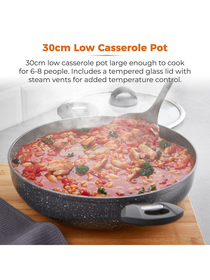 Tower Grey Cerastone 30cm Low Casserole Pot with Lid