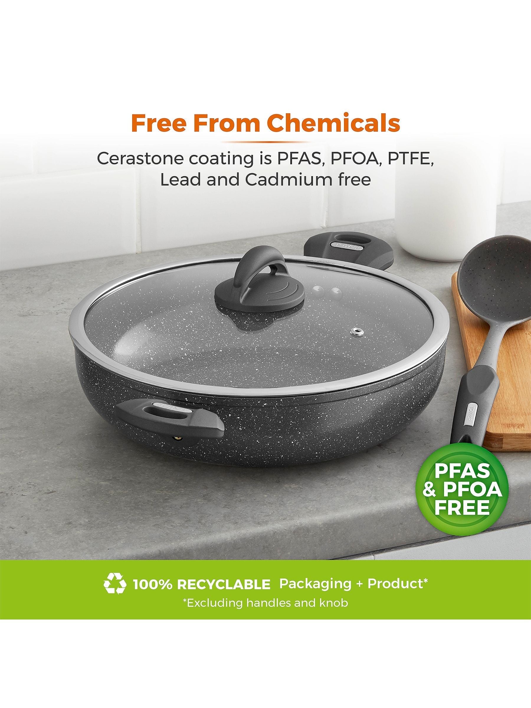 Tower Grey Cerastone 30cm Low Casserole Pot with Lid