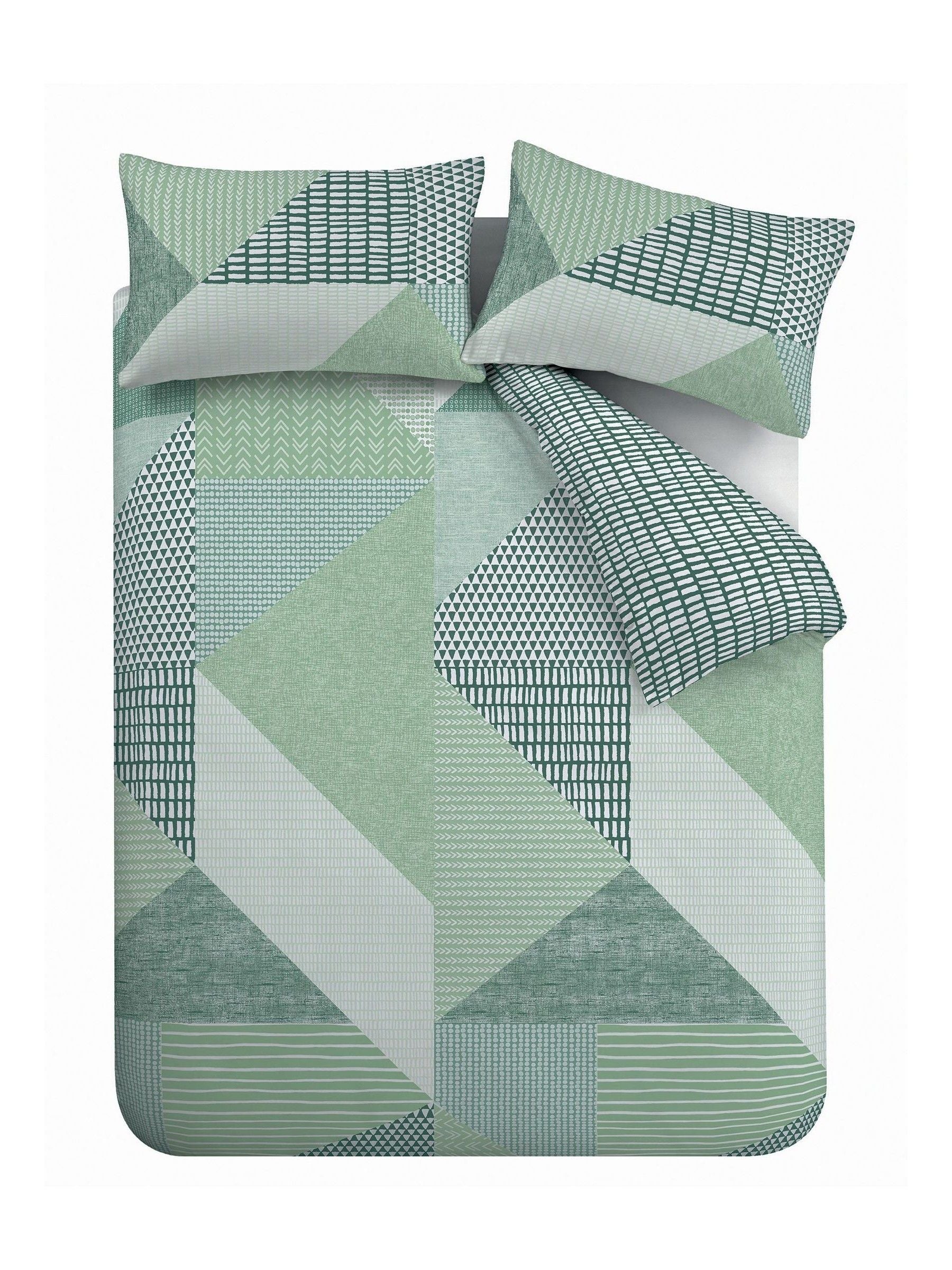 Catherine Lansfield Green Larsson Geo duvet cover and pillowcase set - British product