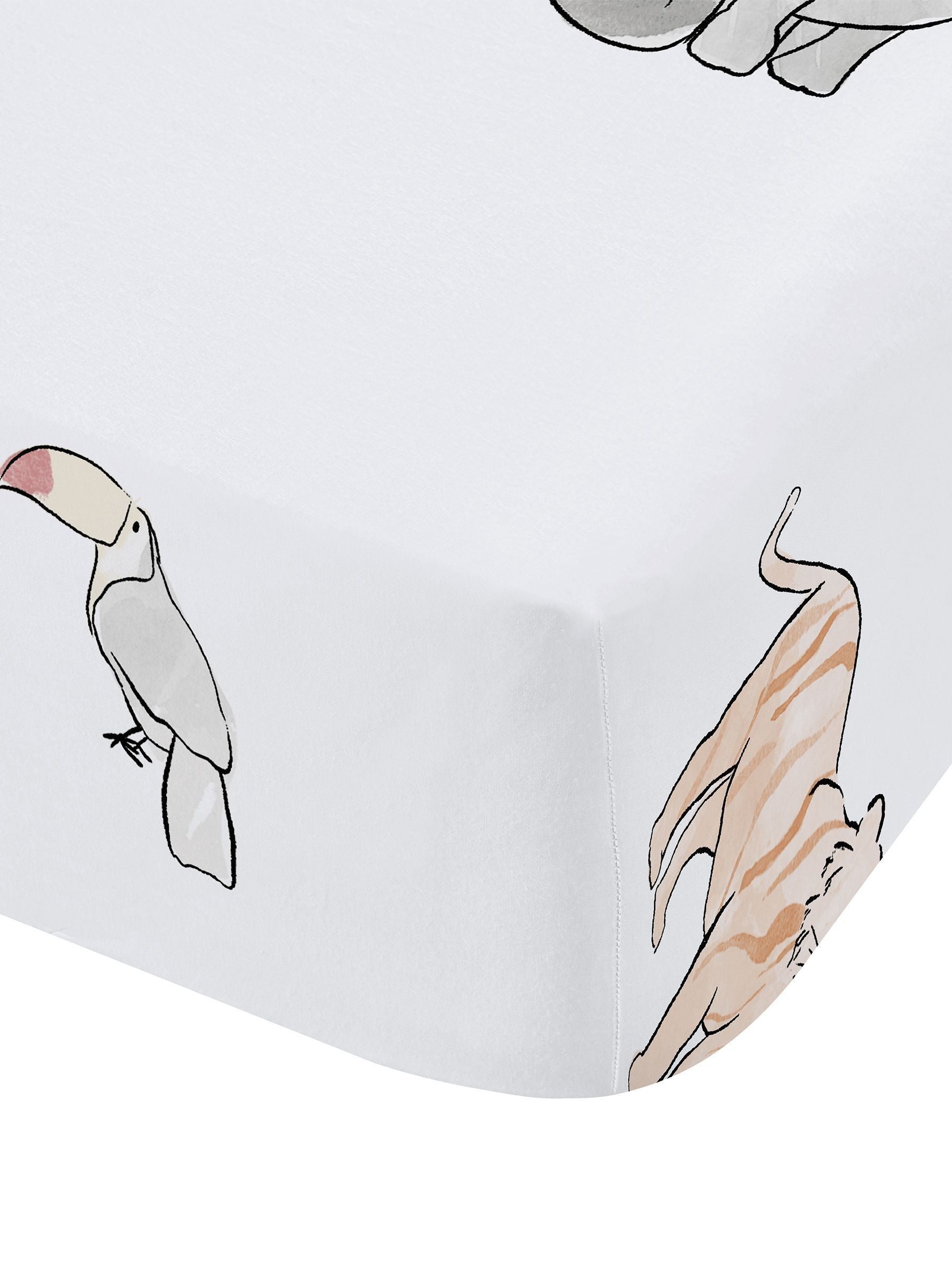 Bianca natural zoo animals fitted sheet - British product