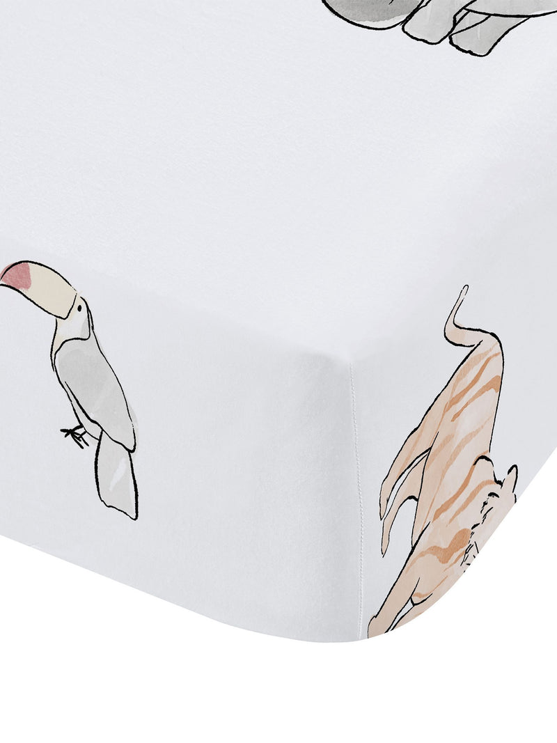 Bianca natural zoo animals fitted sheet - British product