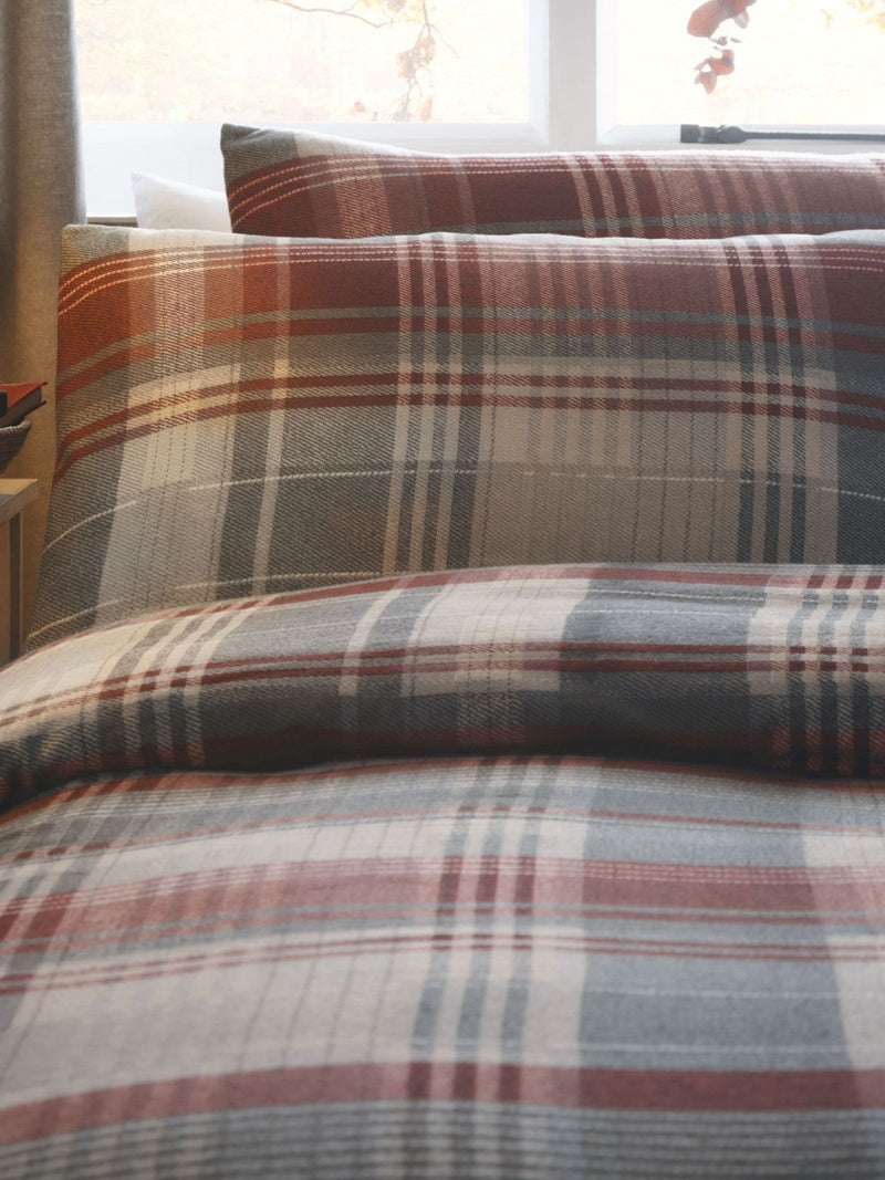 Appletree Connolly Check Brushed Red duvet cover and pillowcase set - British product