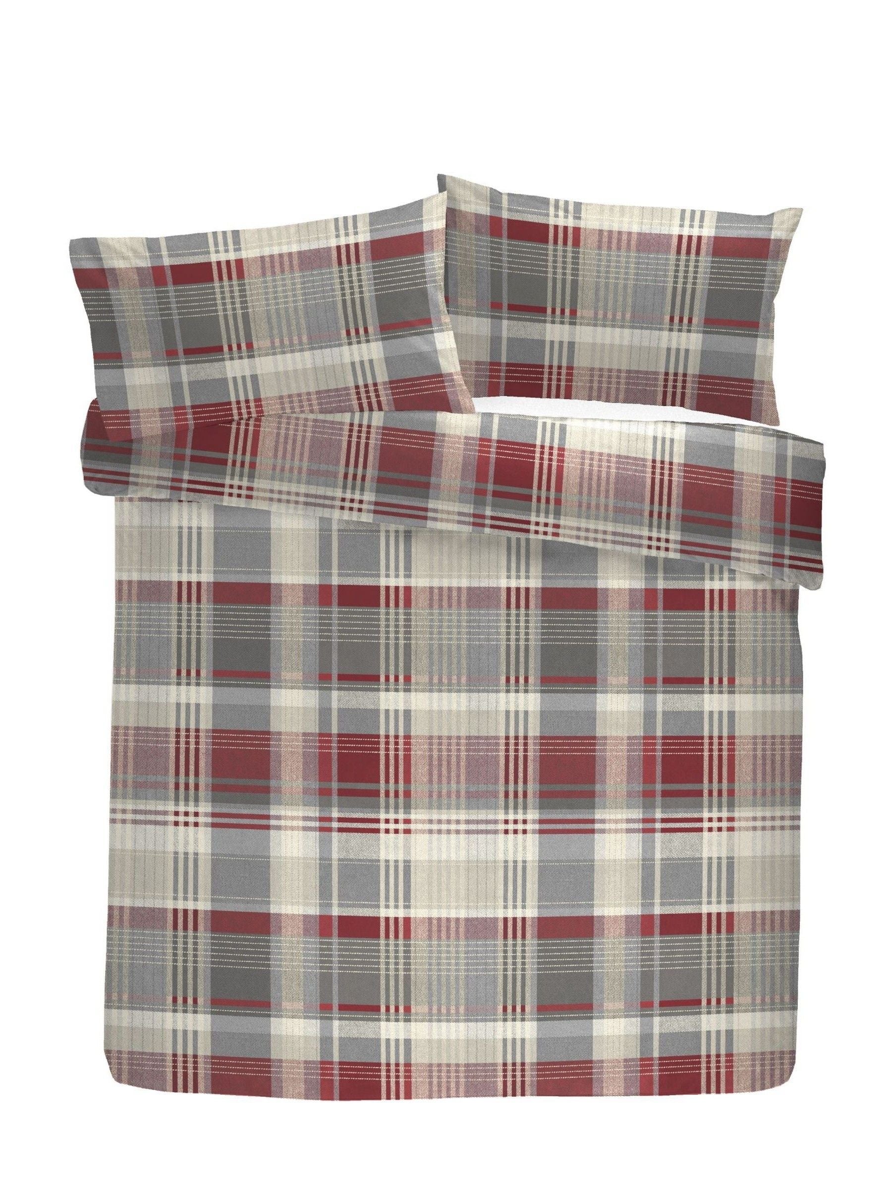 Appletree Connolly Check Brushed Red duvet cover and pillowcase set - British product