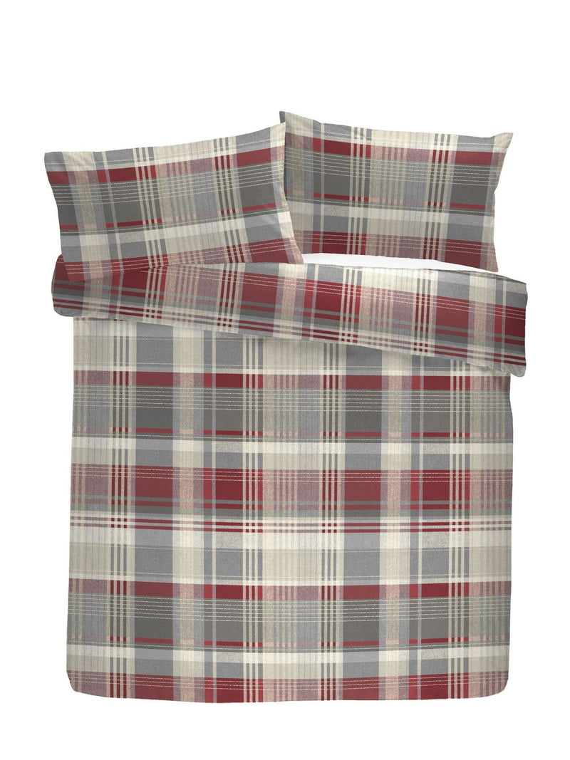 Appletree Connolly Check Brushed Red duvet cover and pillowcase set - British product