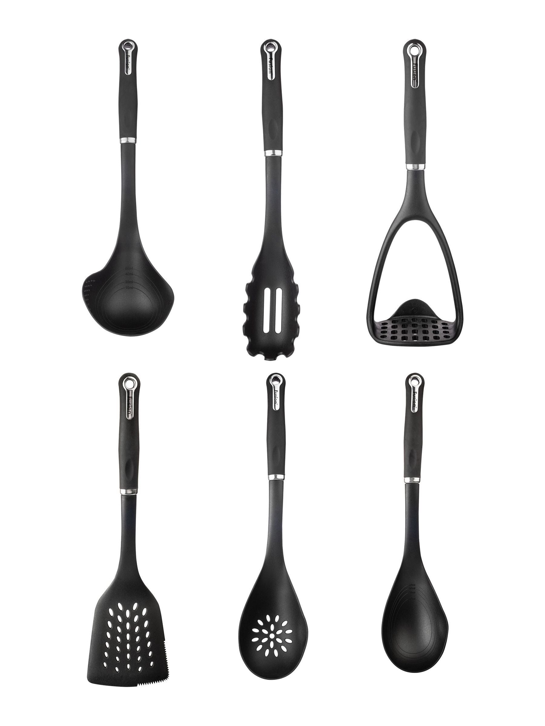 Fusion black nylon 6-piece utensil set - British product