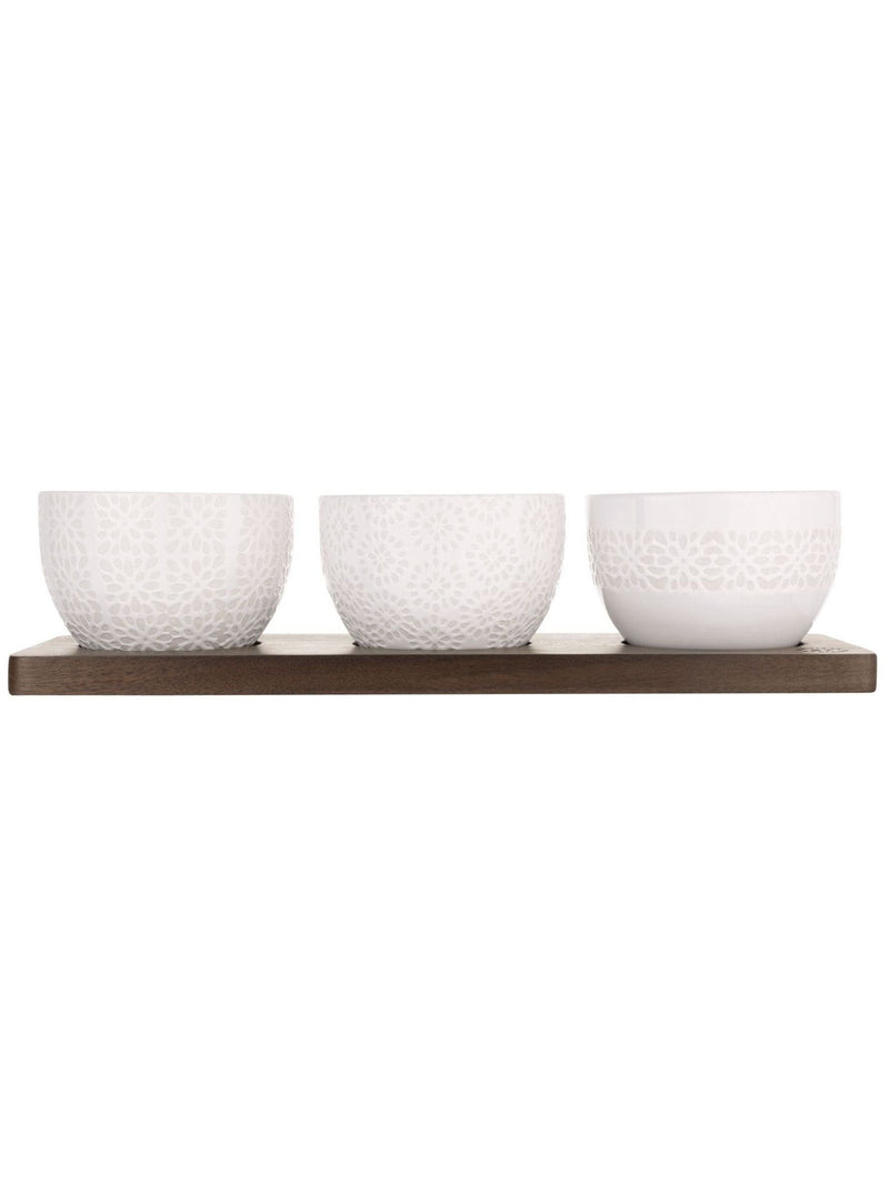 Artisan Street white nibble bowls set of 3 on acacia wood board - British product