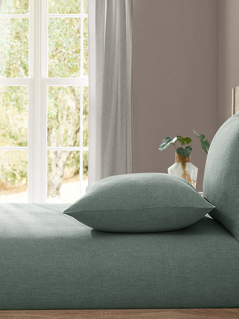 Lazy Linen green washed linen fitted sheet, UK version